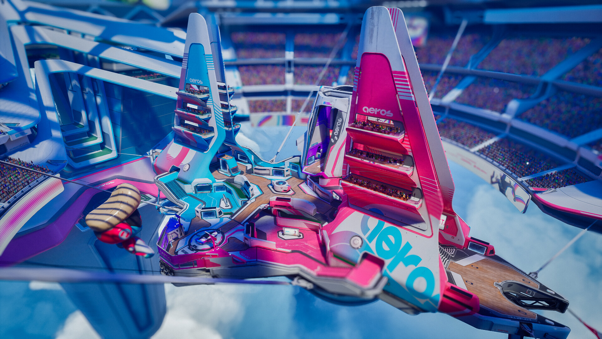 A colorful arena from Splitgate 2.