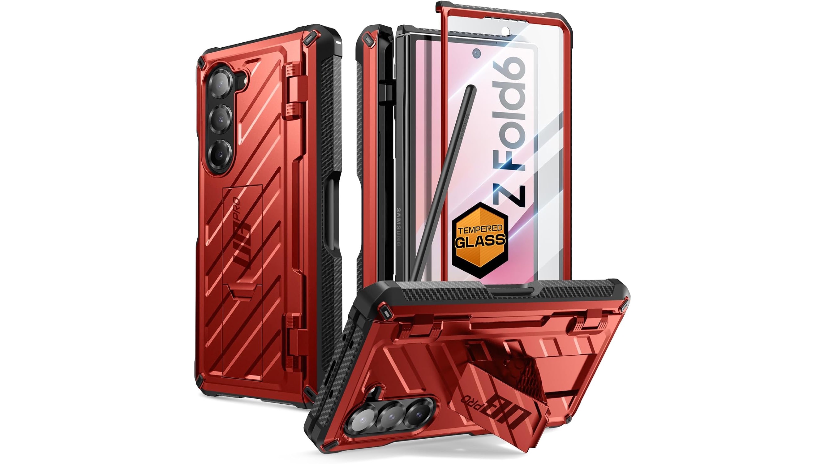 Funda Supcase Heavy Duty Rugged para Galaxy Z Fold 6 en rojo.