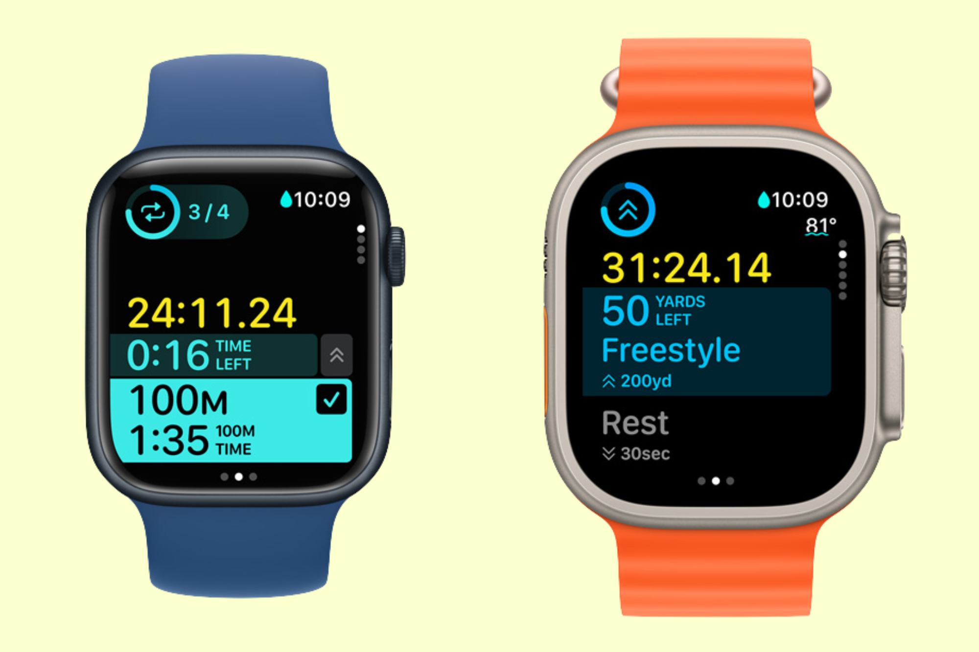 watchOS 11 screens for custom pool workouts and the Up Next feature for custom workouts.