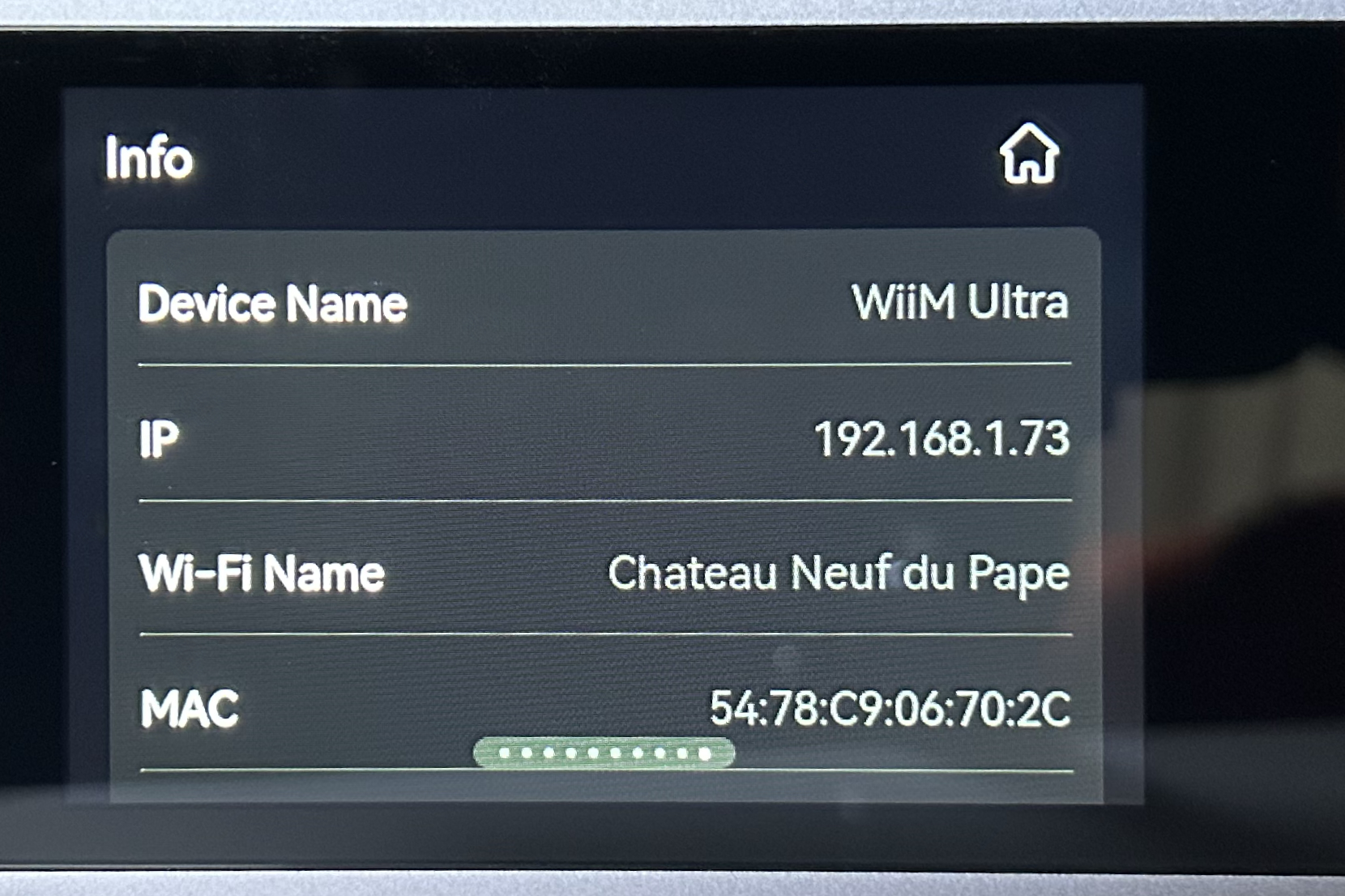 Wiim Ultra info screen.