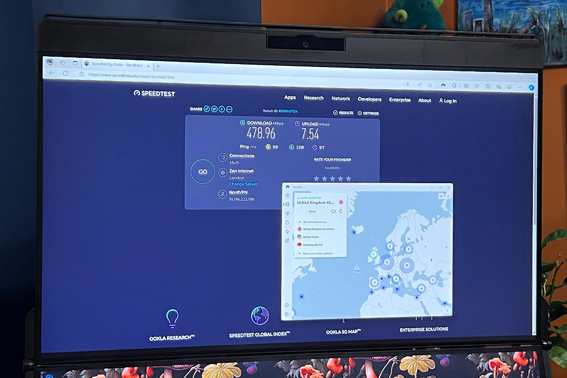 nordvpn review a speed test is open on pc monitor