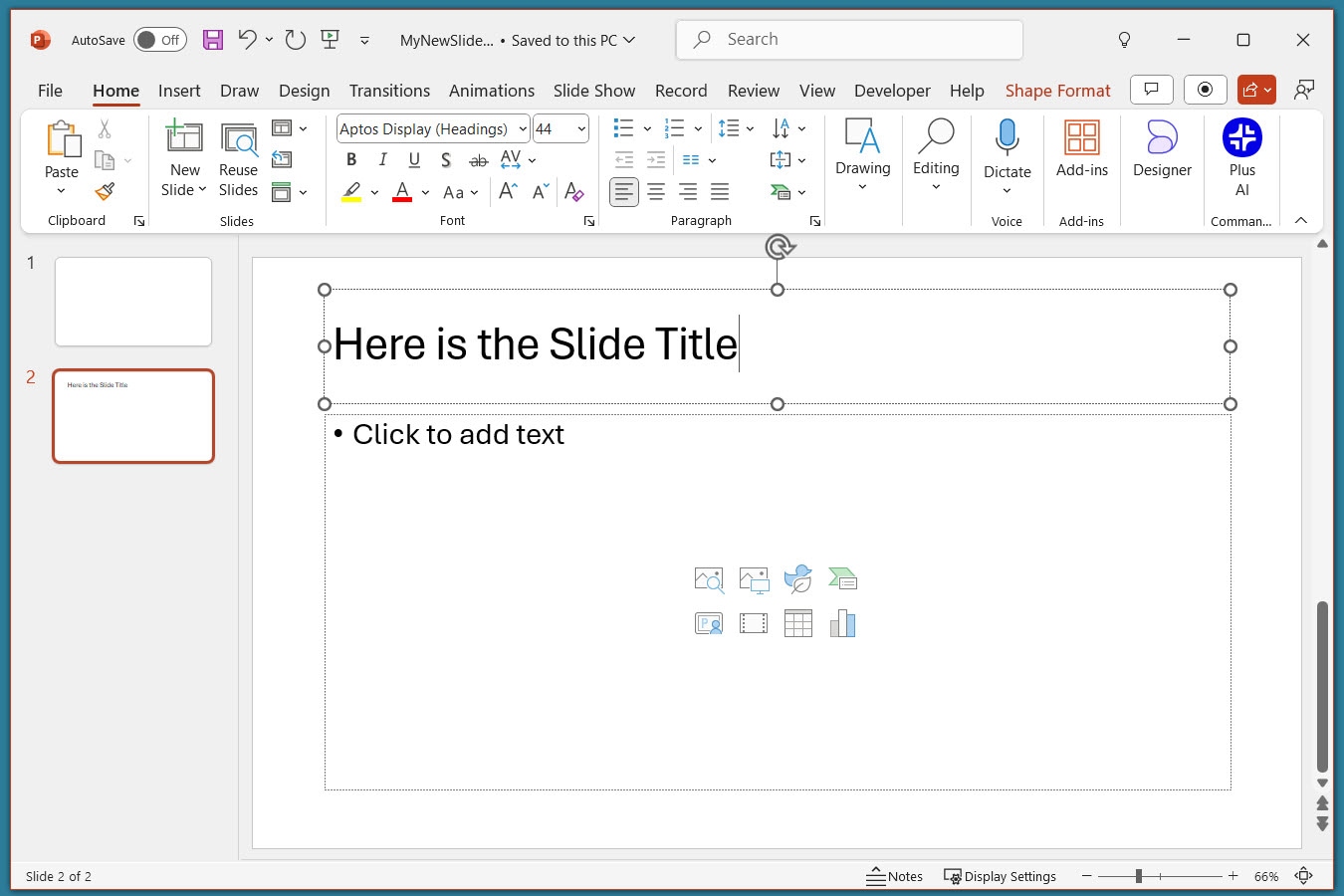 Enter a title on a PowerPoint slide.