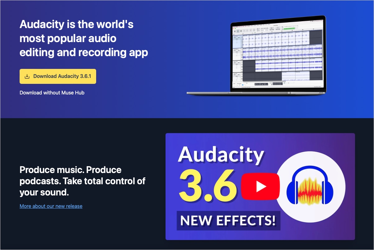 Audacity main webpage.