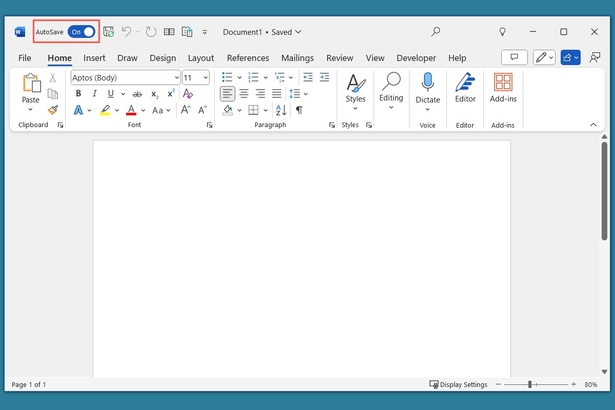 Activer l’enregistrement automatique dans Word.