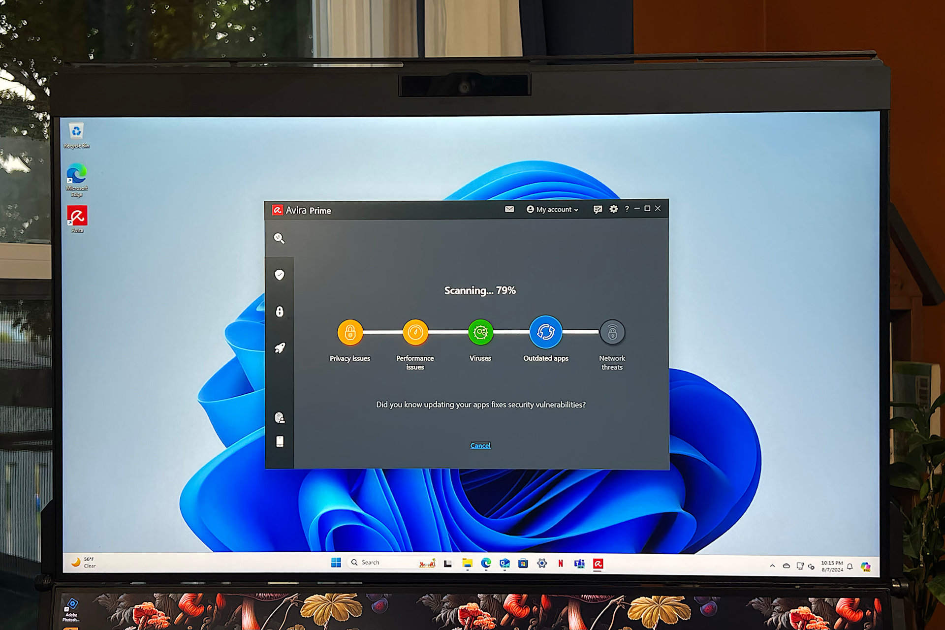 Avira Prime antivirus program displayed on a computer monitor.