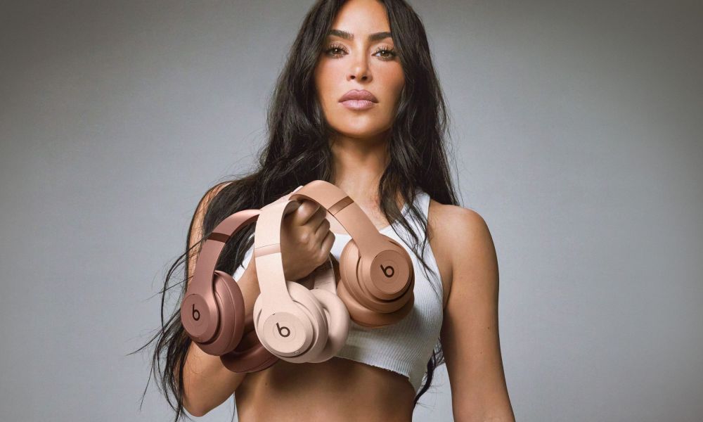 Kim Kardashian models three new Beats Studio Pro colors.