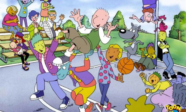 Characters from Doug in a basketball court.