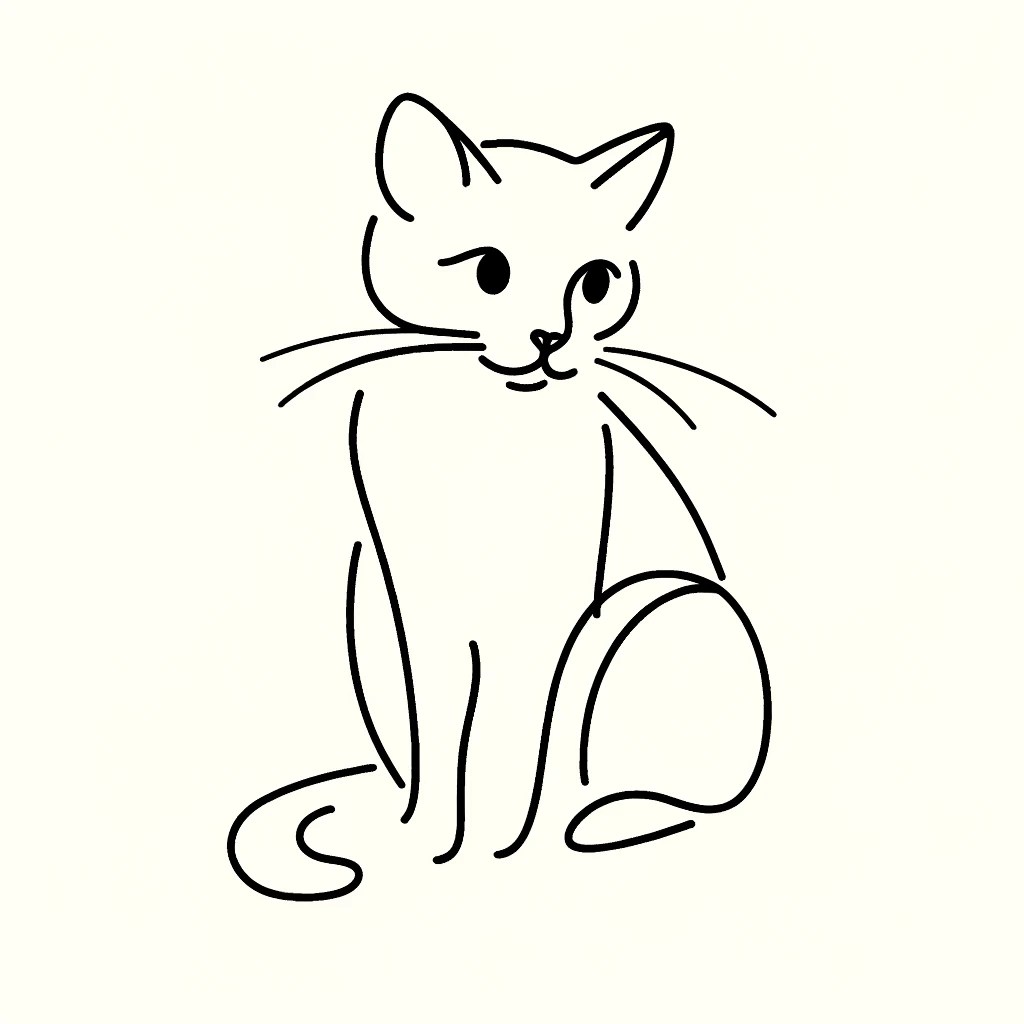 A simple line drawing of a cat produced by Dall-E