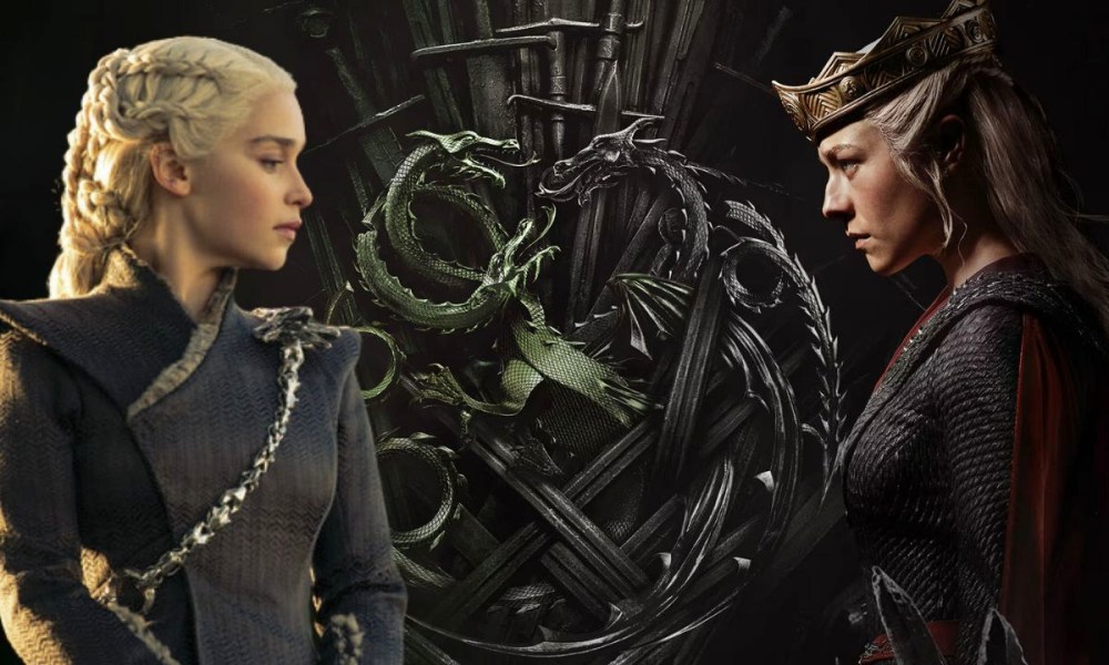 A custom image of Daenerys and Rhaenyra in Game of Thrones and House of the Dragon.