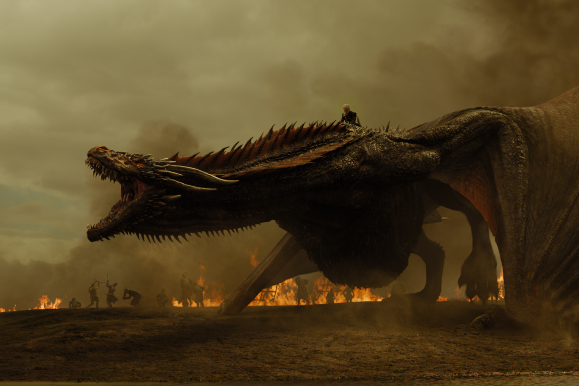 Daenerys sits on top of Drogon's back in Game of Thrones season 7.