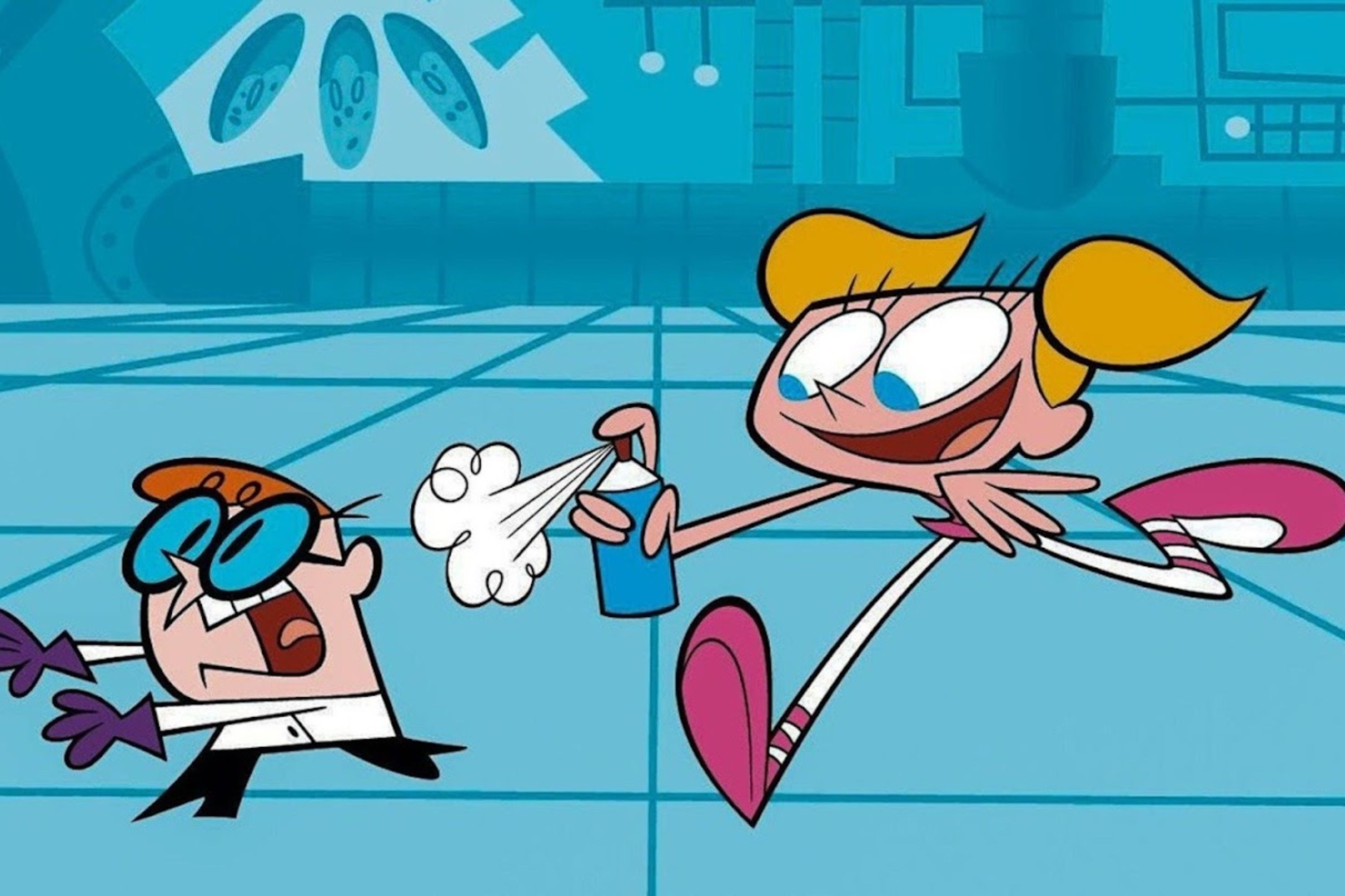 Dexter running away from Dee Dee in Dexter's Laboratory.