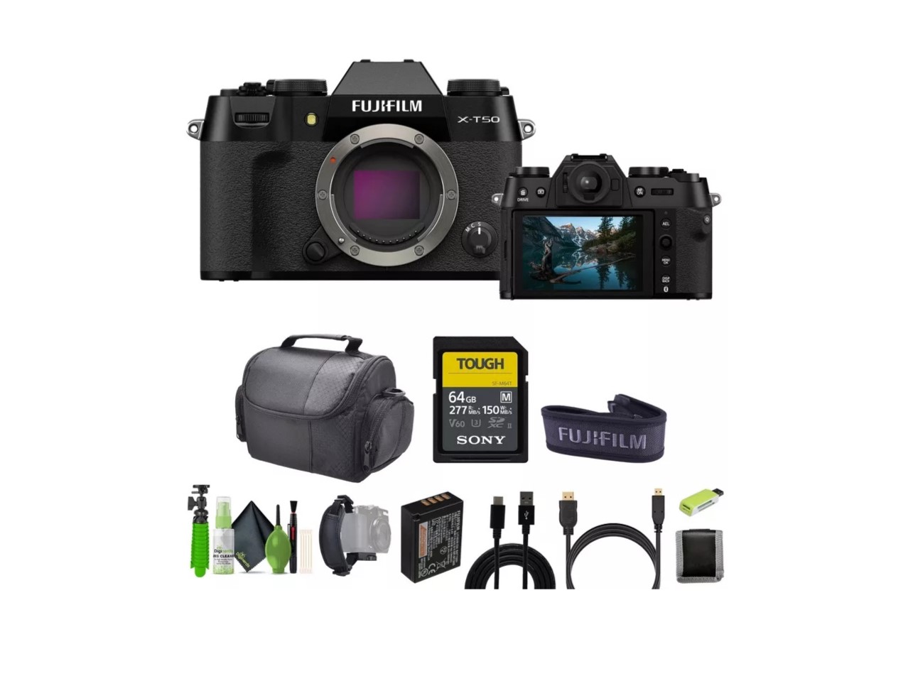 Pacotes de câmeras profissionais Fujifilm na Target com câmera sem espelho X-T50 com kit completo à vista