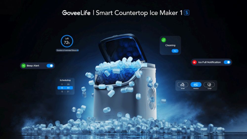 The Govee Ice maker on a black background.