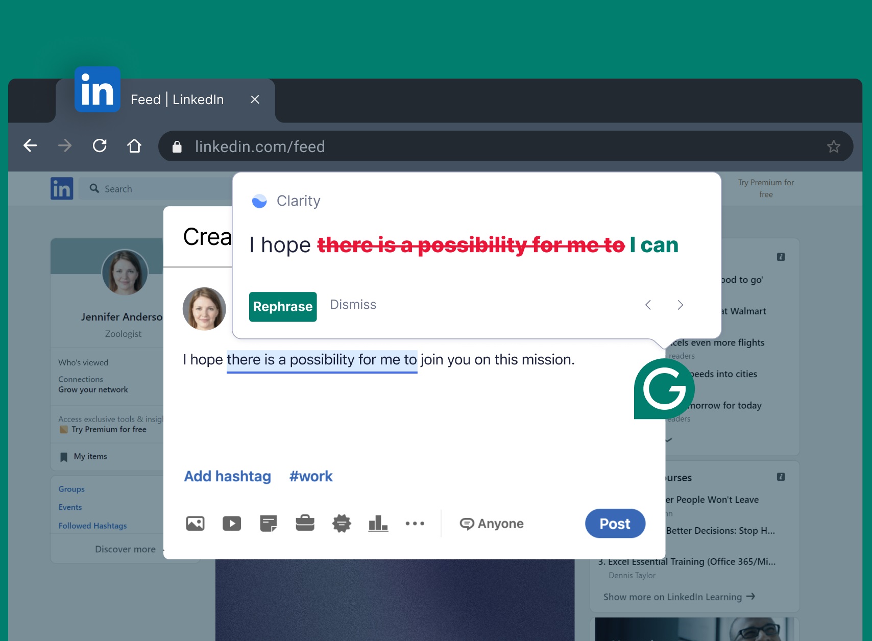 Grammarly-used-with-LinkedIn-to-correct-content