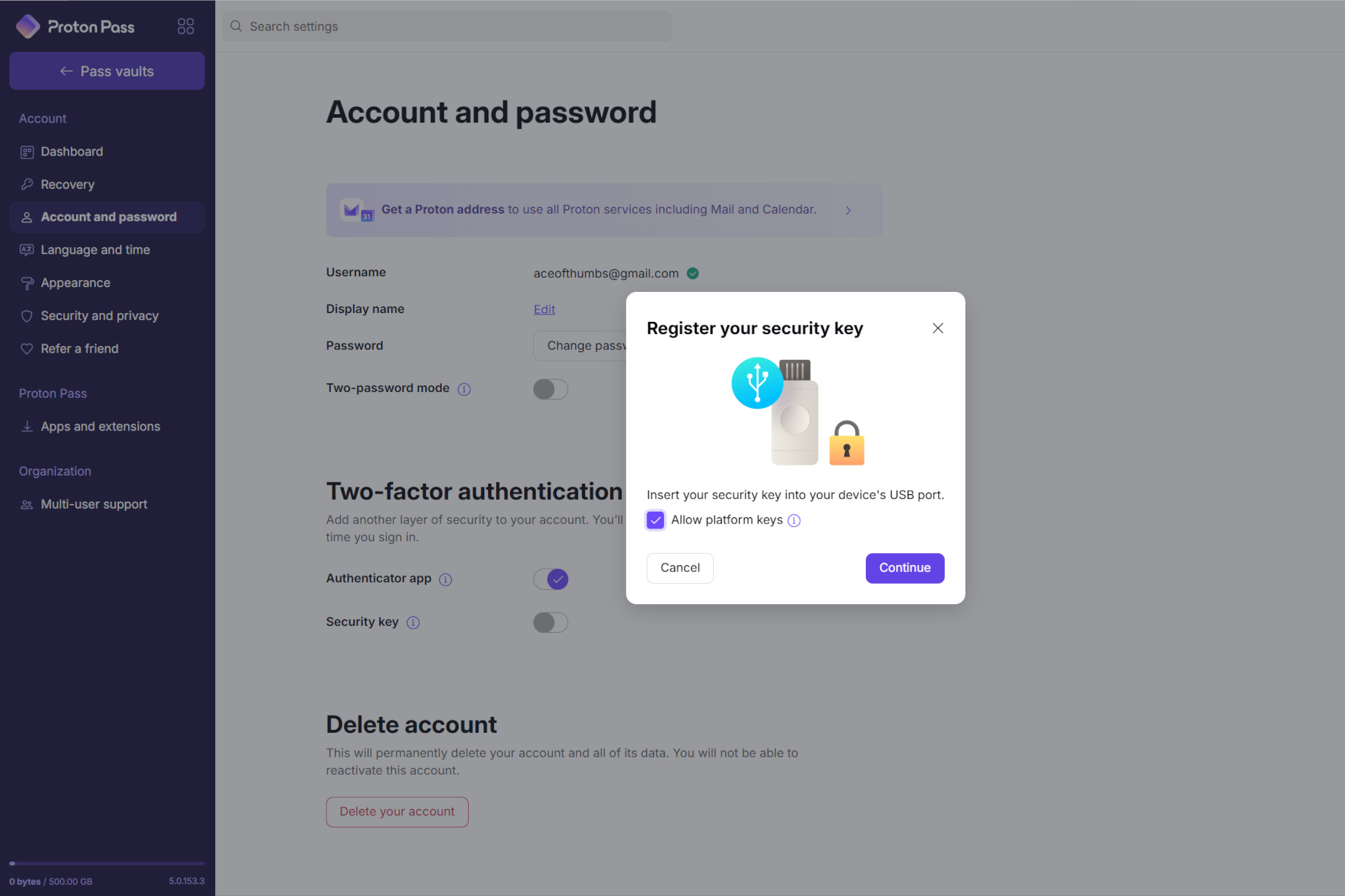 No necesitaba instalar la aplicación de escritorio Proton Pass para habilitar Windows Hello.