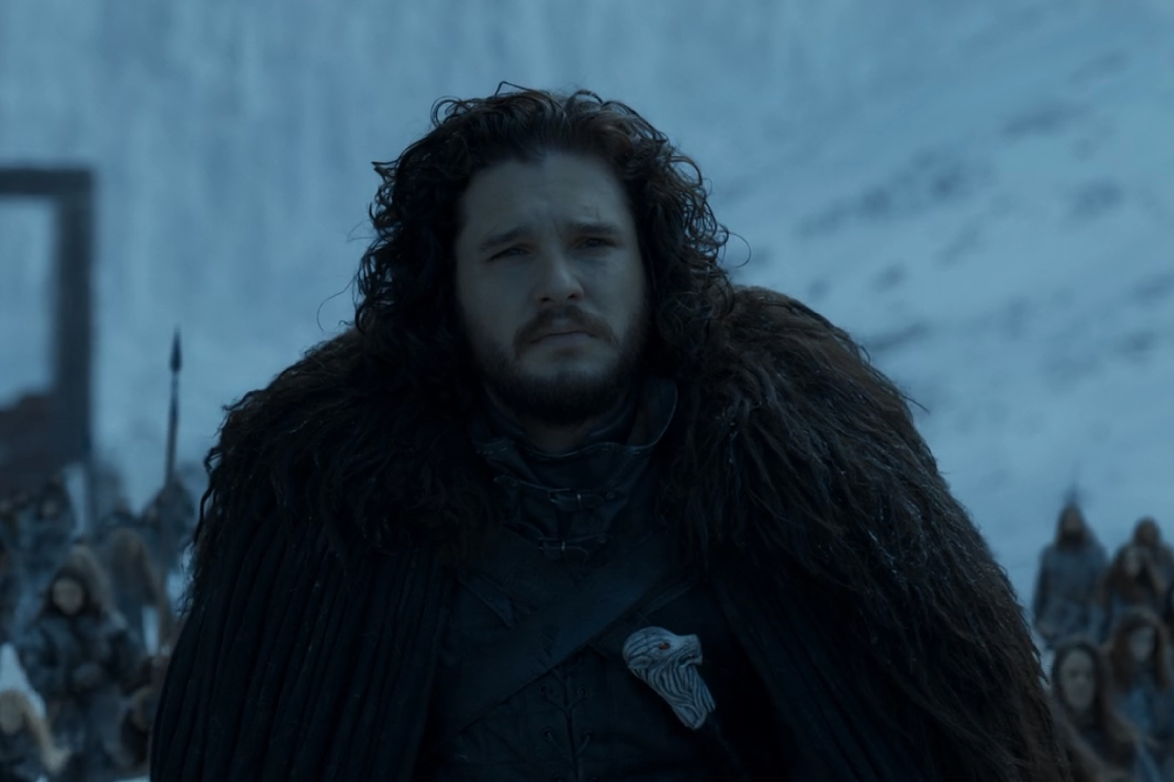 Jon Snow rides north of the Wall in Game of Thrones season 8.