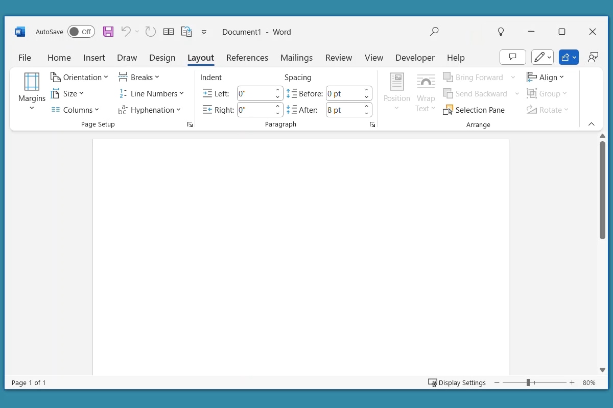 Layout tab in Word.