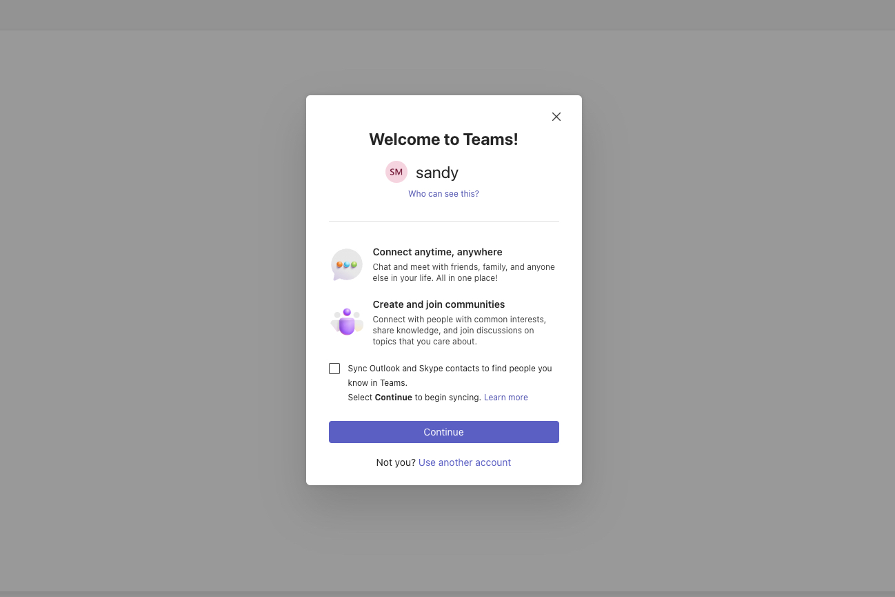 Microsoft Teams welcome screen.