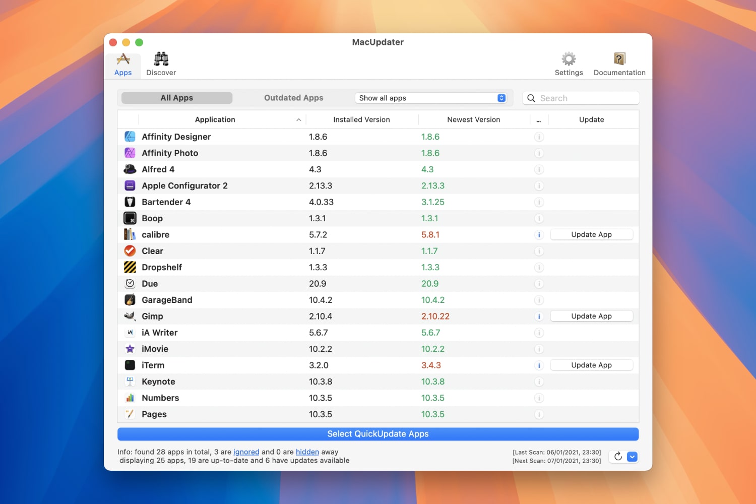 MacUpdater alkalmazás a macOS Sequoia rendszerben.