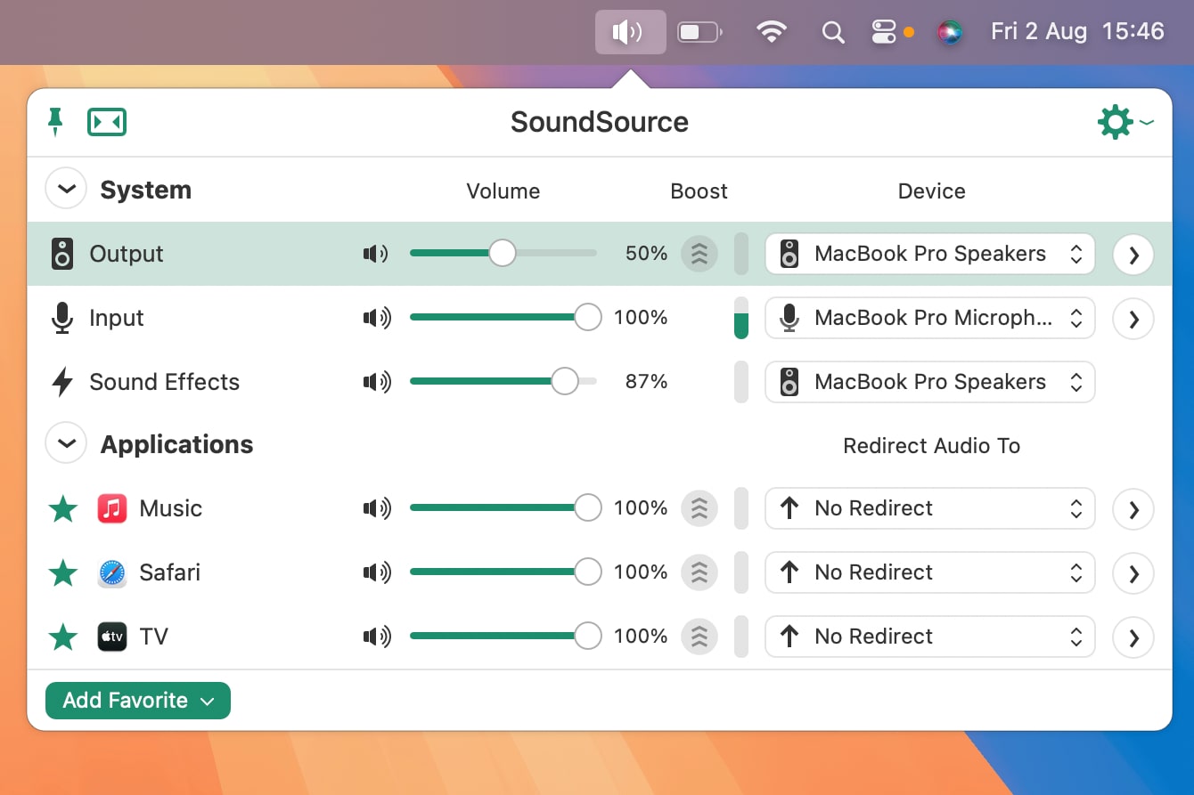 Die SoundSource-App in macOS Sequoia.