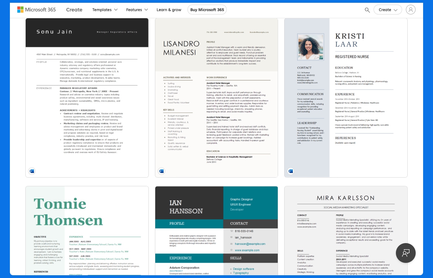 Word resume templates on the web.