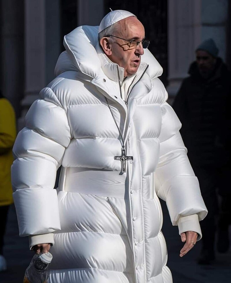 AI Le pape François dans une veste d'hiver bouffante