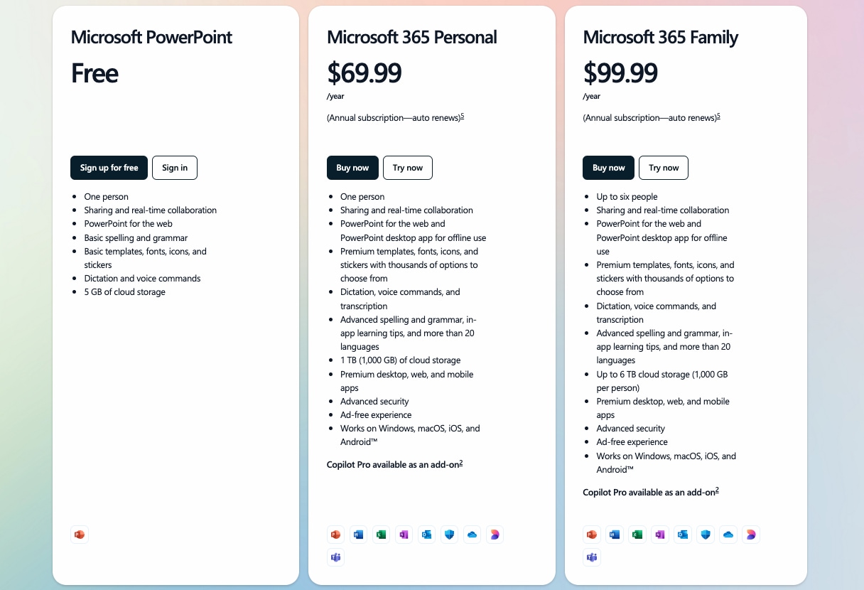 PowerPoint and Microsoft 365 plans.