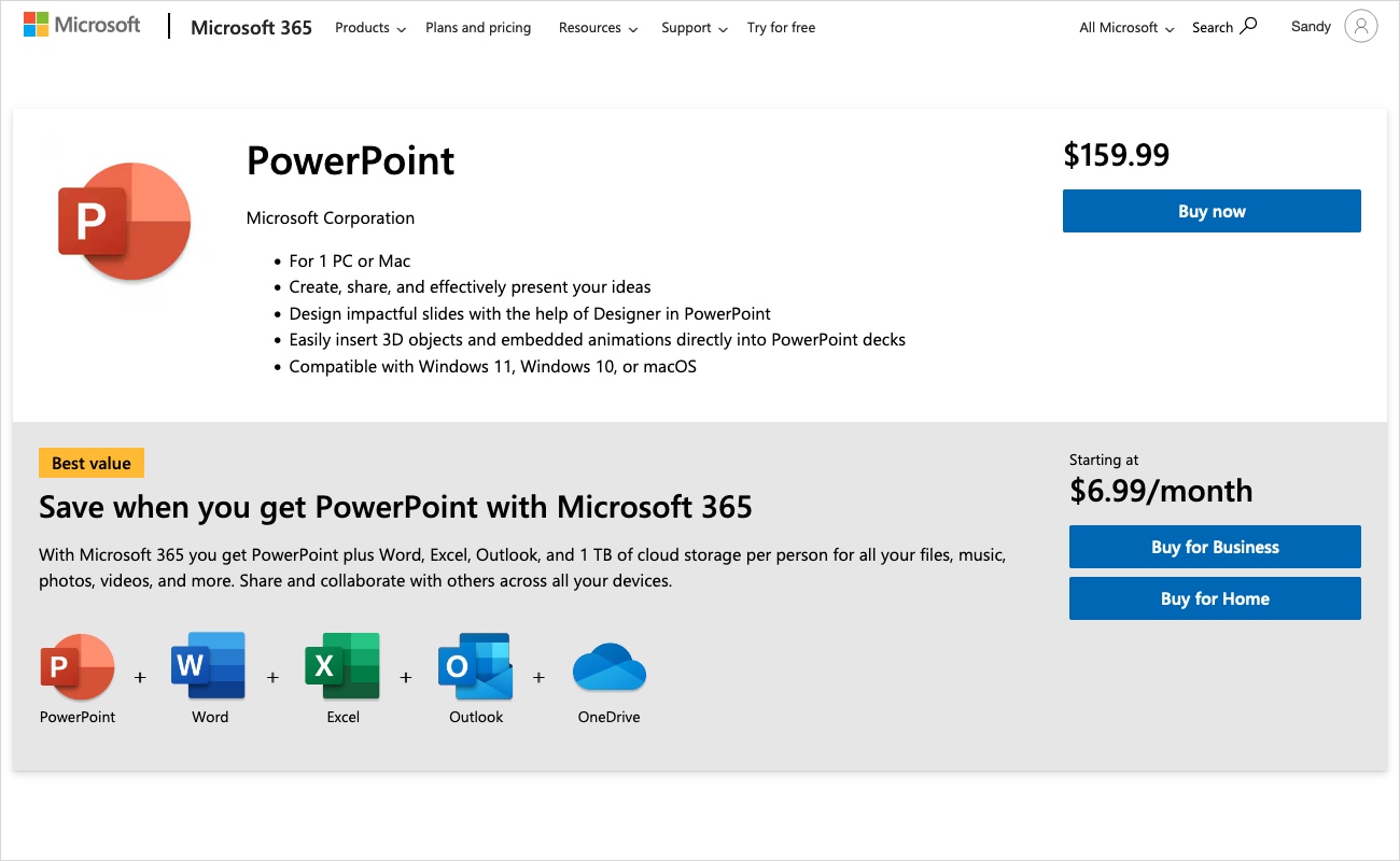 PowerPoint purchase page.