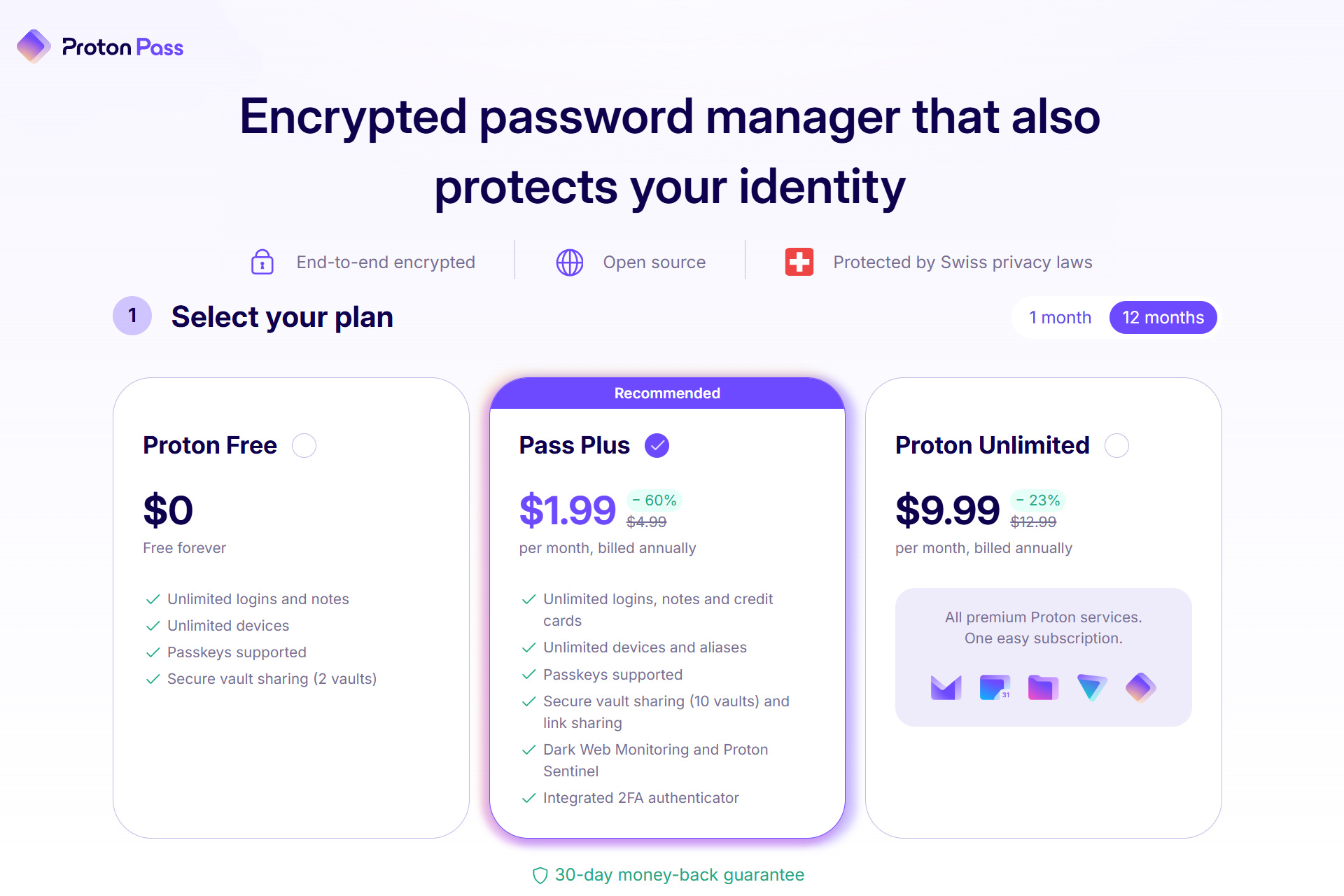 Proton Pass viene en una versión gratuita y de pago, o en un paquete de servicios.