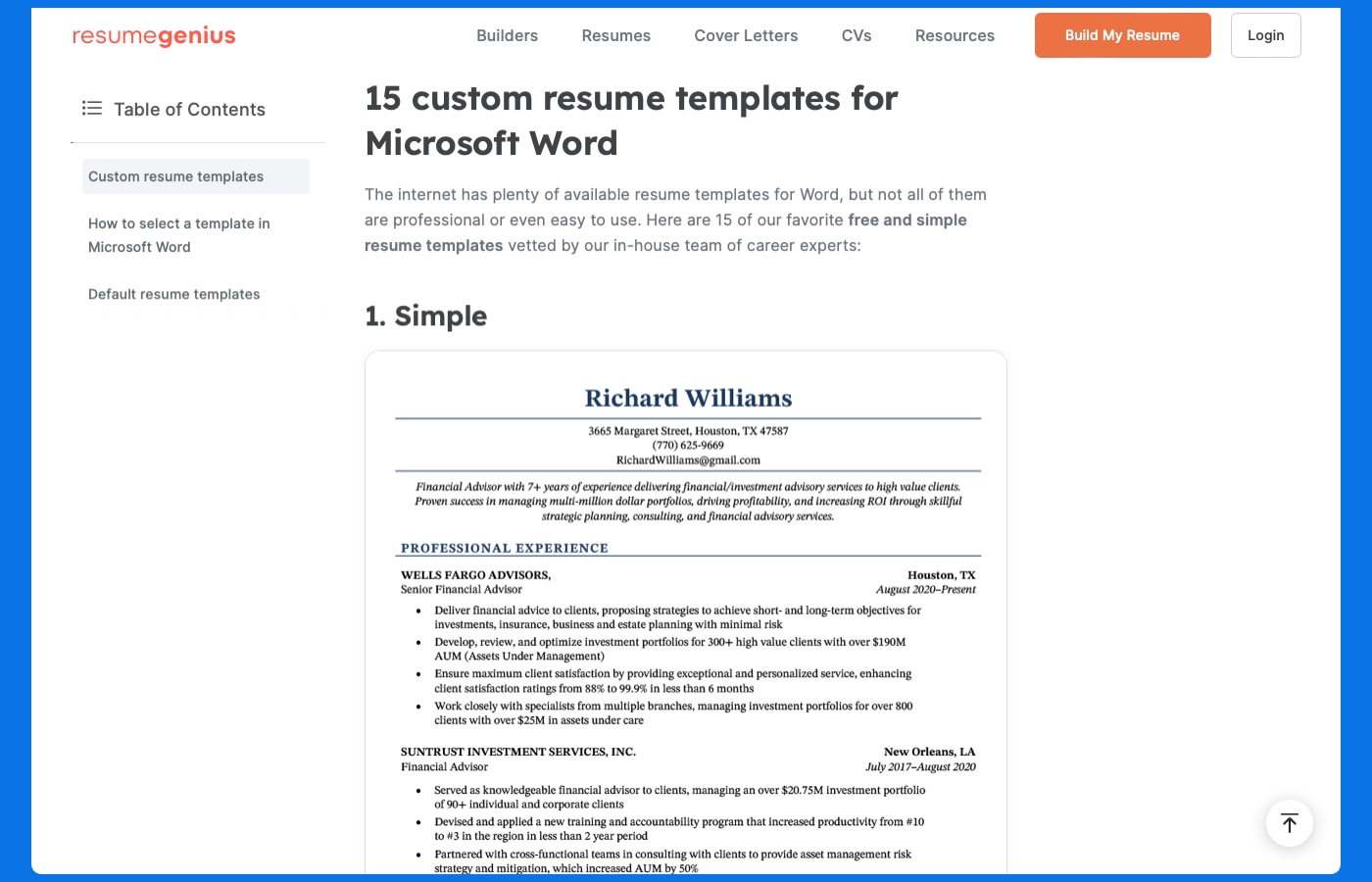 Resume Genius Word resume templates.