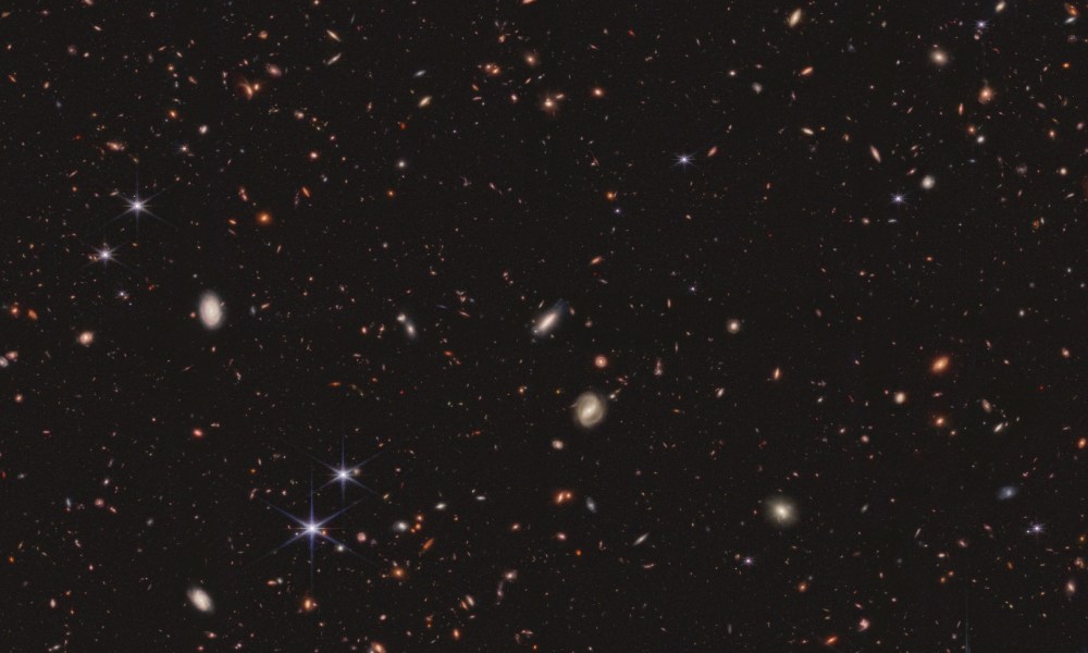 This image shows a small portion of the field observed by NASA’s James Webb Space Telescope’s NIRCam (Near-Infrared Camera) for the Cosmic Evolution Early Release Science (CEERS) survey. It is filled with galaxies. The light from some of them has traveled for over 13 billion years to reach the telescope.