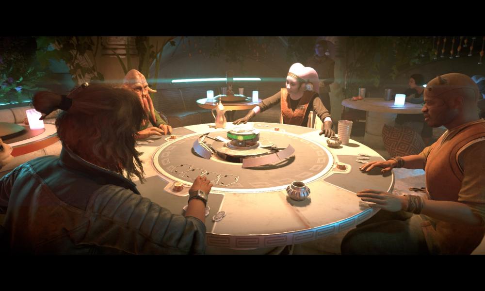 Kay playing cards in Star Wars Outlaws.