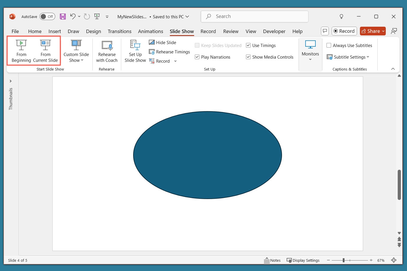 PowerPoint'te Başlangıçtan veya Geçerli Slayttan.