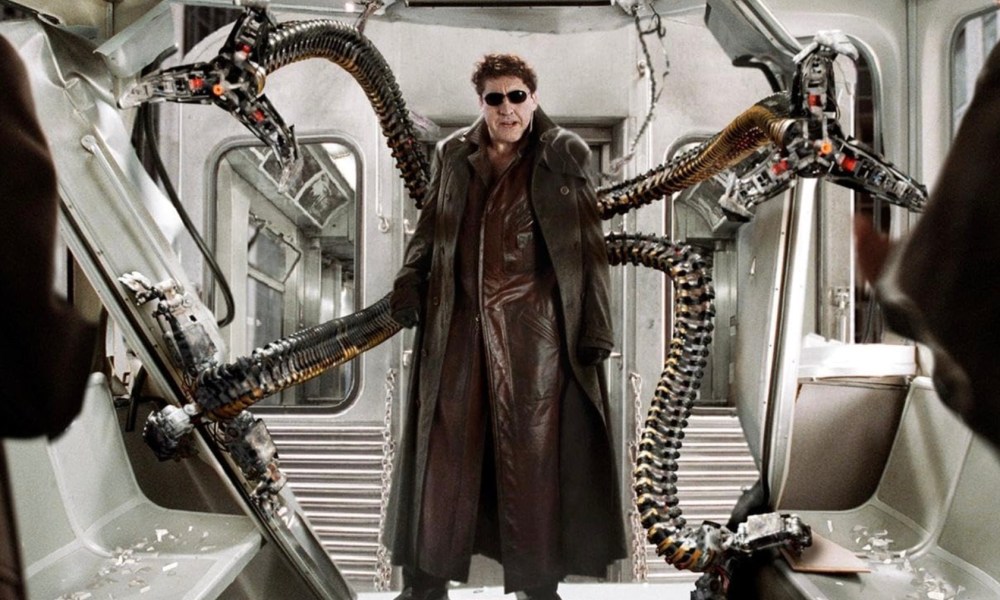 Doctor Octopus destroys a subway car and steps in.