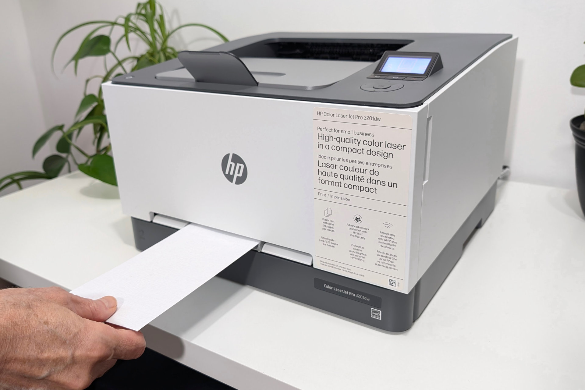 The Color LaserJet Pro 3201dw's media slot makes it easy to print a single envelope.