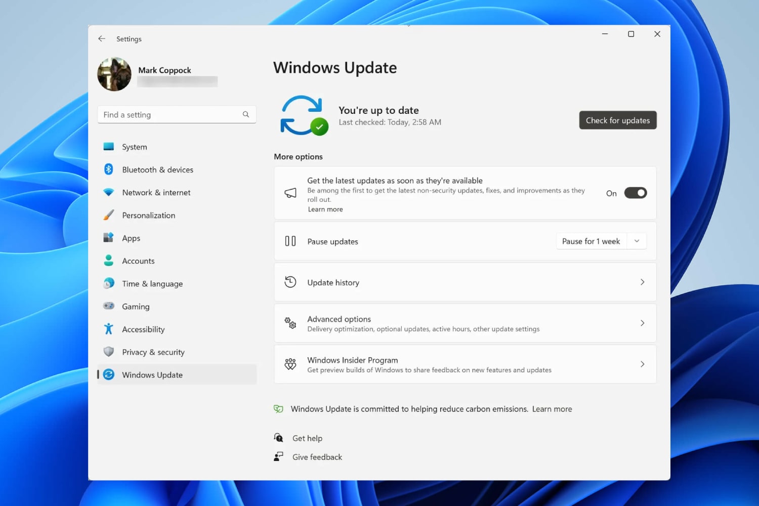 L’écran Windows Update dans Windows 11.