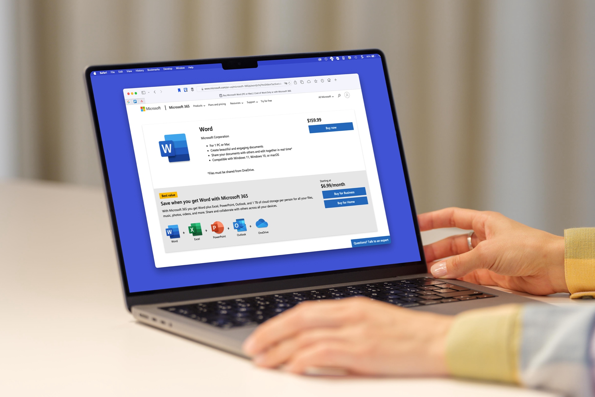 Microsoft Word on MacBook purchasing page.