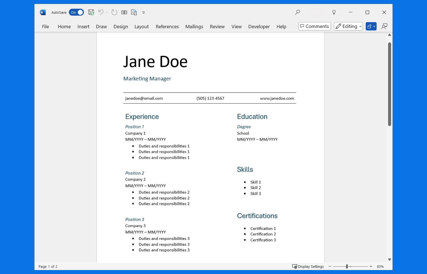 How to make a resume in Microsoft Word