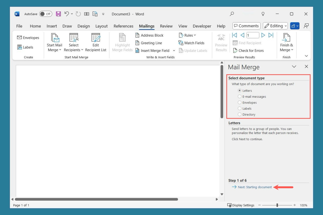 Word Mail Merge Wizard document types.