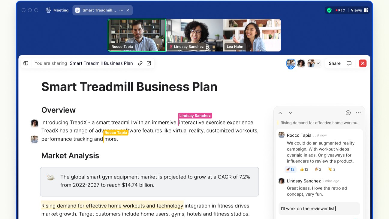 Zoom meeting with Zoom Docs being used.