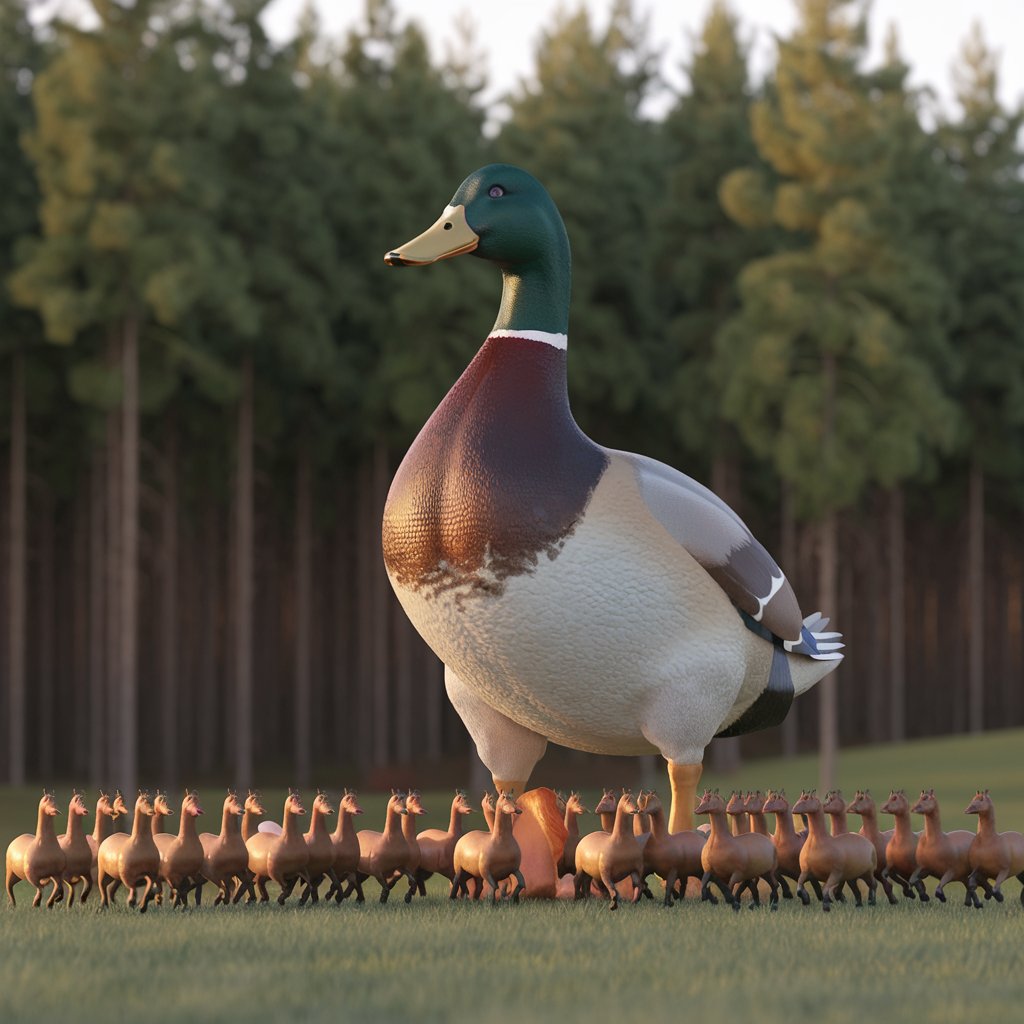 canard de la taille d'un cheval et ainsi de suite