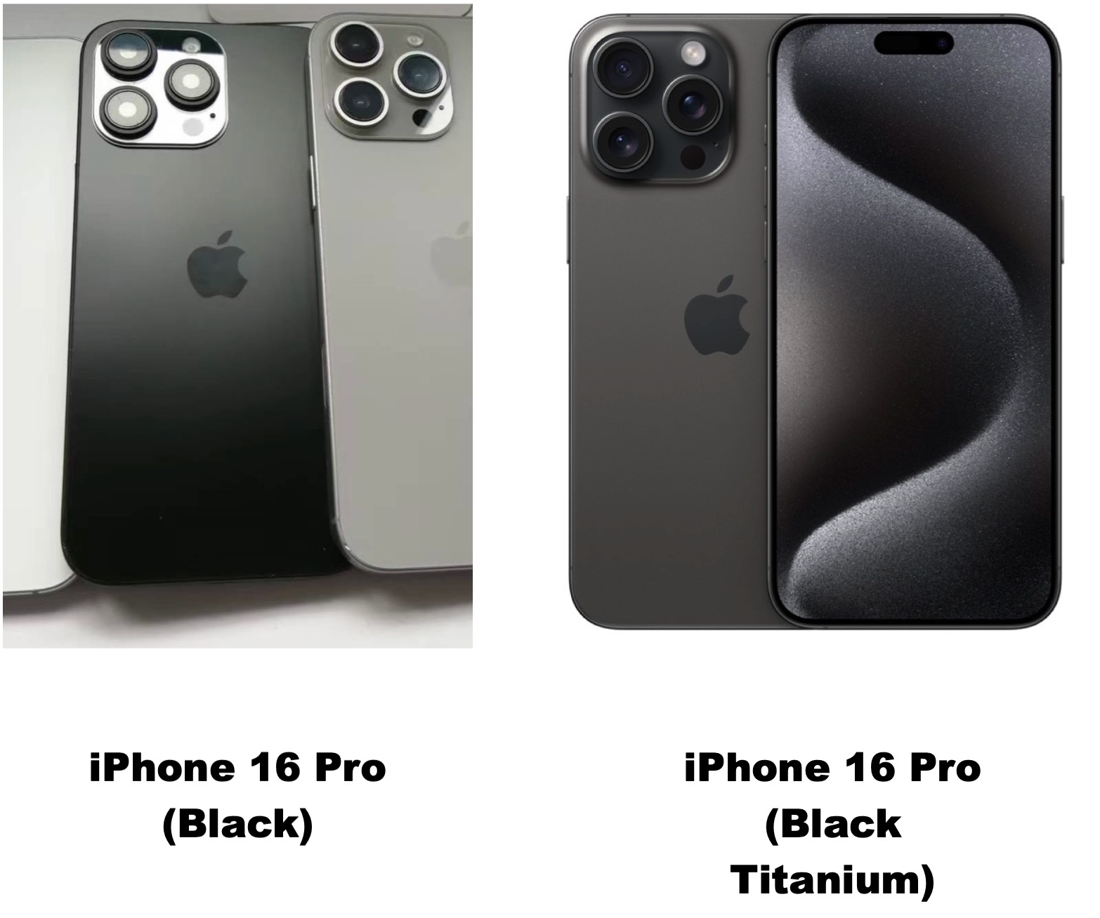 iPhone 15 Pro в цвете Black Titanium против возможной черной версии iPhone 16 Pro.