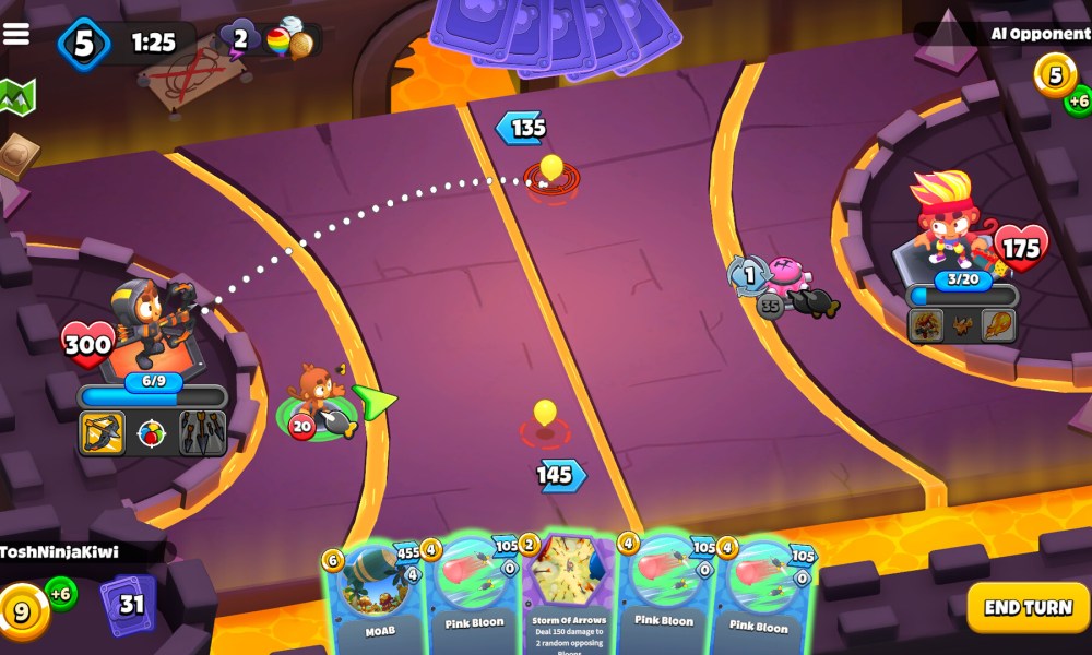 Two monkeys battle in Bloons Card Storm.