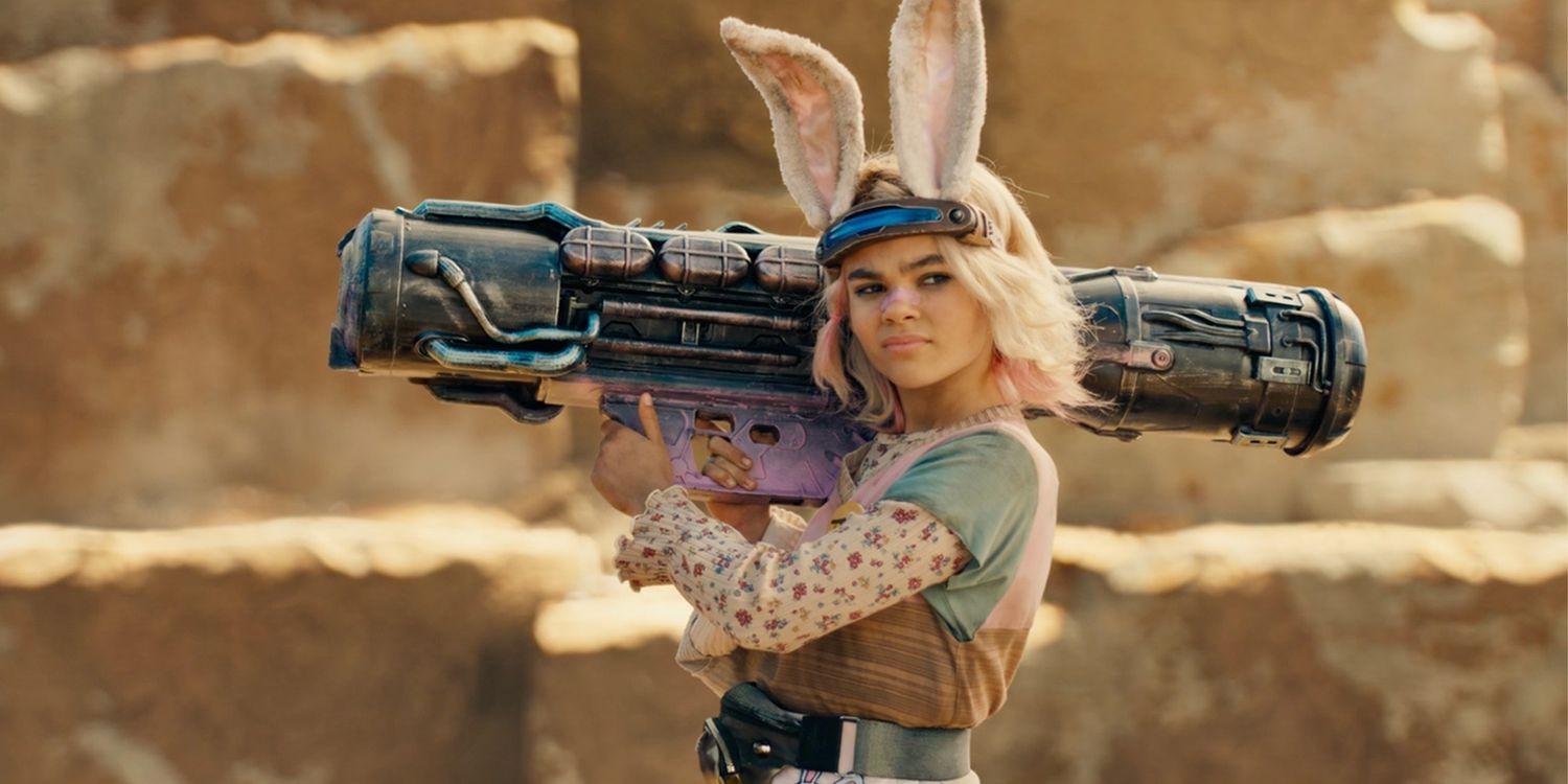 Tiny Tina segura uma bazuca em Borderlands.