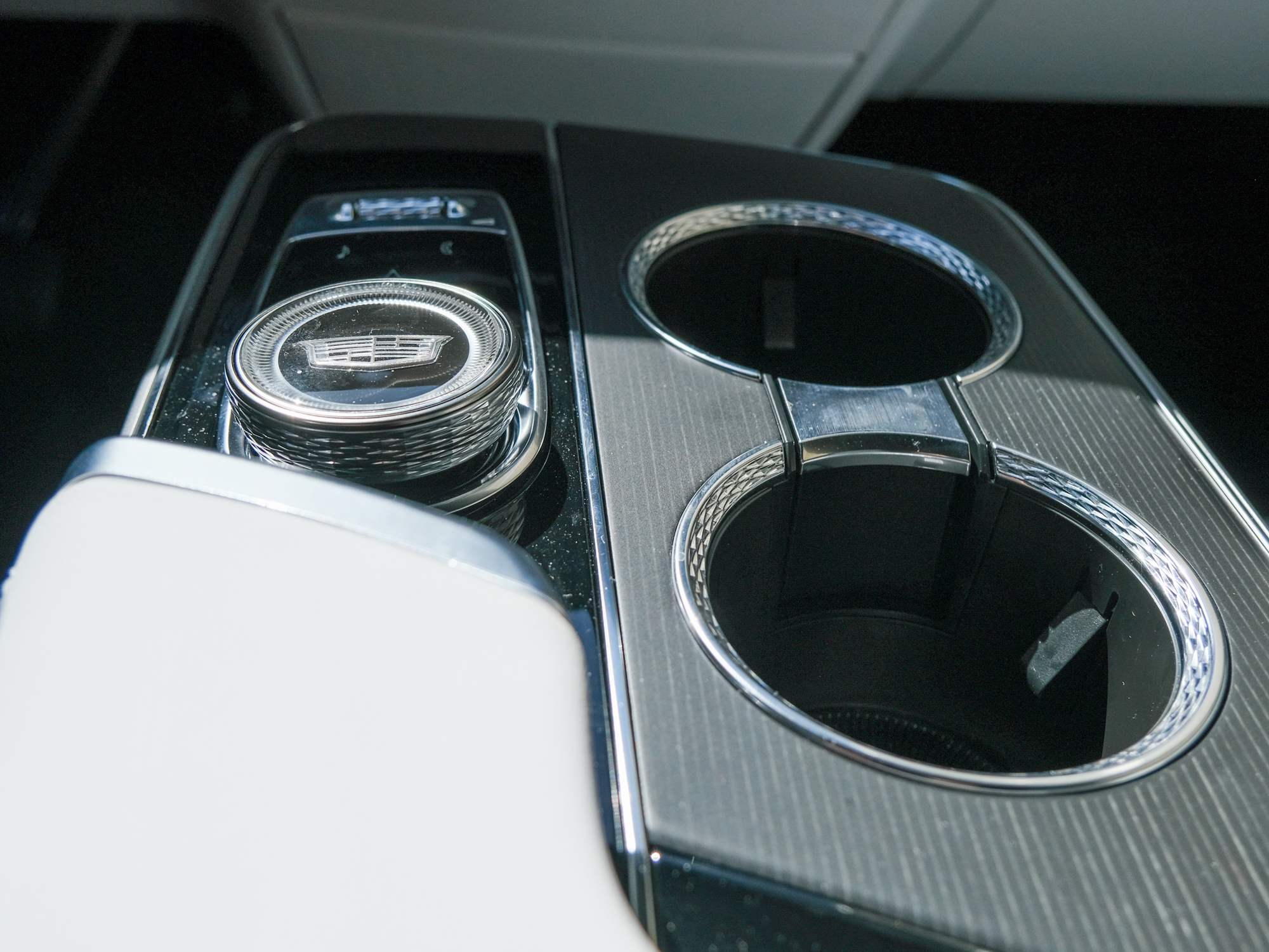 Controls and cup holders on the Cadillac Lyriq