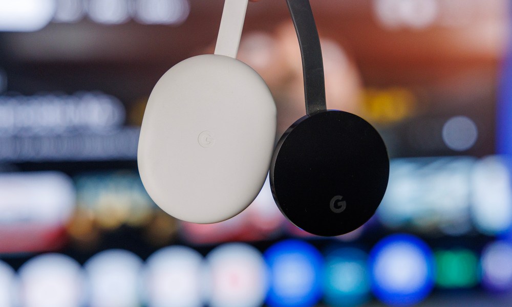 The Chromecast with Google TV (left) and the Chromecast Ultra.