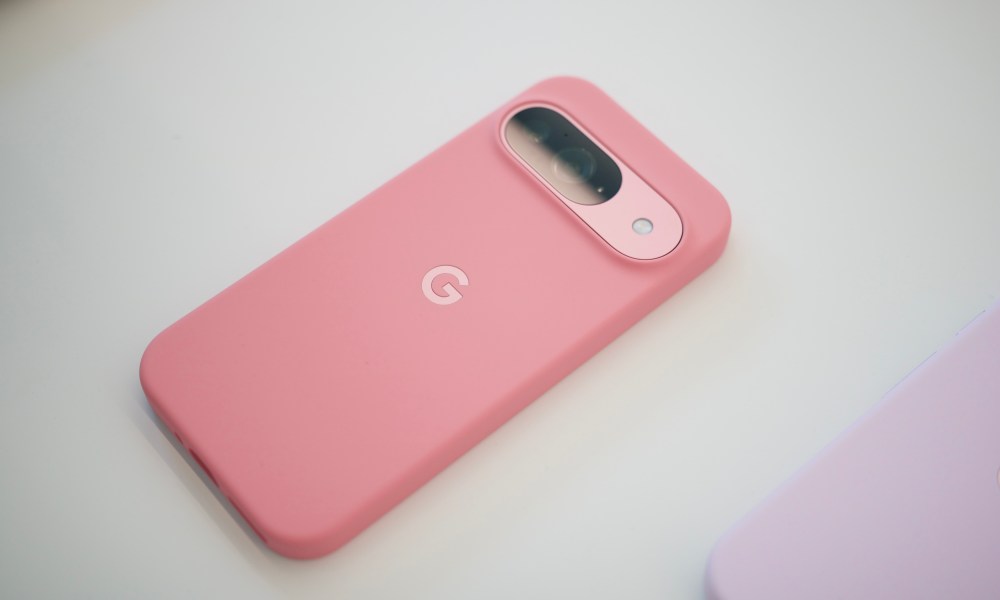 A Google Pink 9 in a pink case.