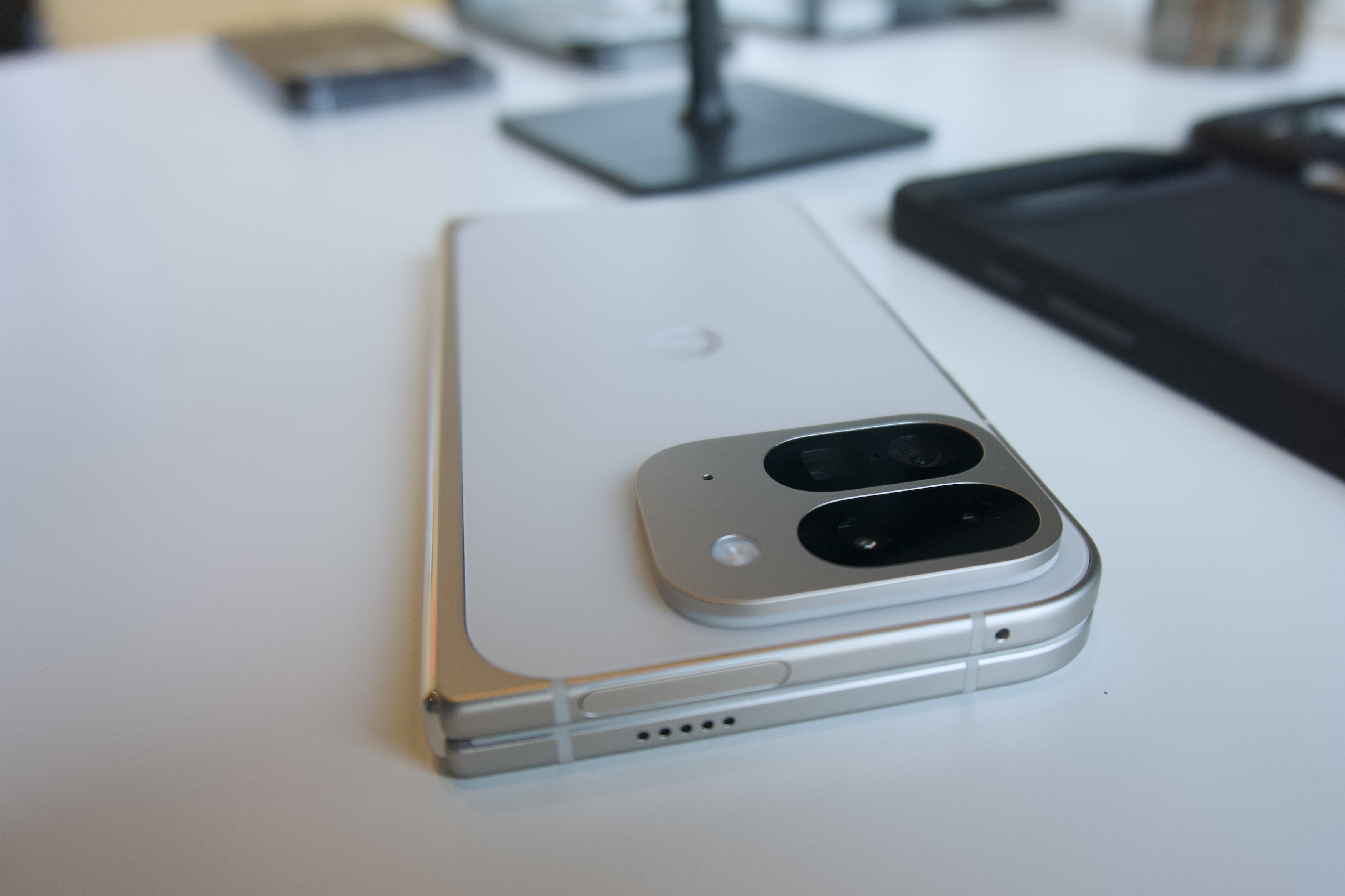 The Google Pixel 9 Pro Fold lying on a table.