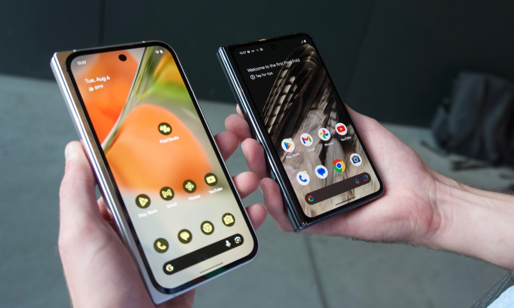 The Google Pixel 9 Pro Fold next to the first Google Pixel Fold.