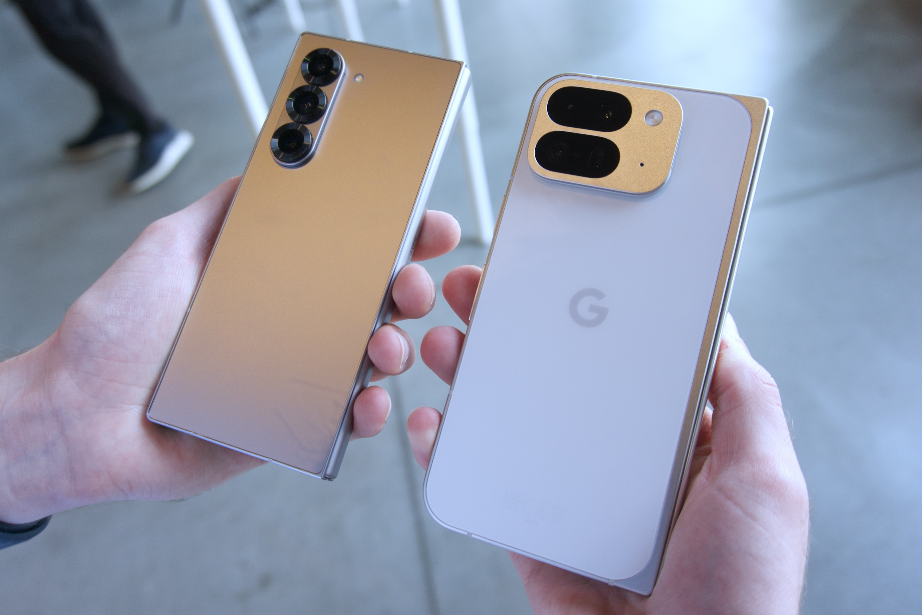 The Google Pixel 9 Pro Fold next to the Samsung Galaxy Z Fold 6.